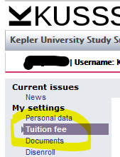 Student union fee payment location on KUSSS